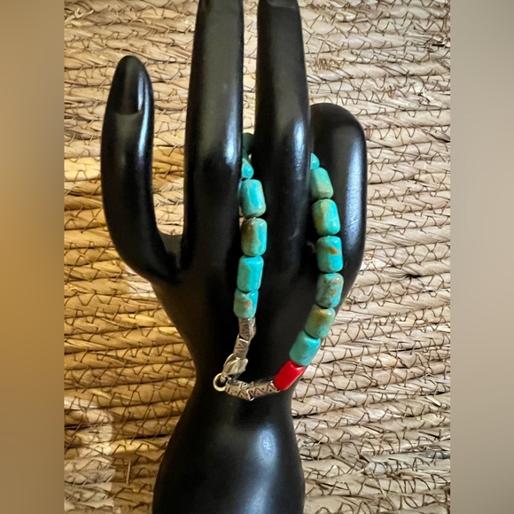 Vintage Blue Turquoise & Coral Bead Southwestern Native American Indian Style - Picture 4 of 5